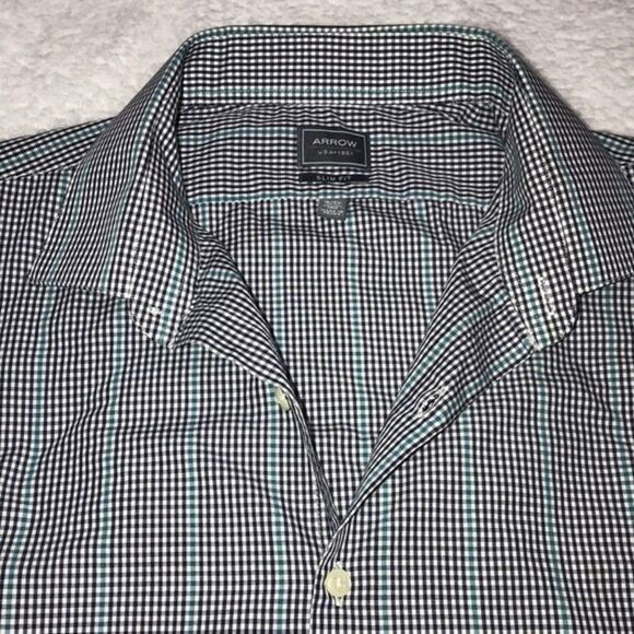 Arrow Slim Fit Men’s Long Sleeve Shirt Size 16-16.5 32/33 Black/White/Blue Check - Picture 3 of 13